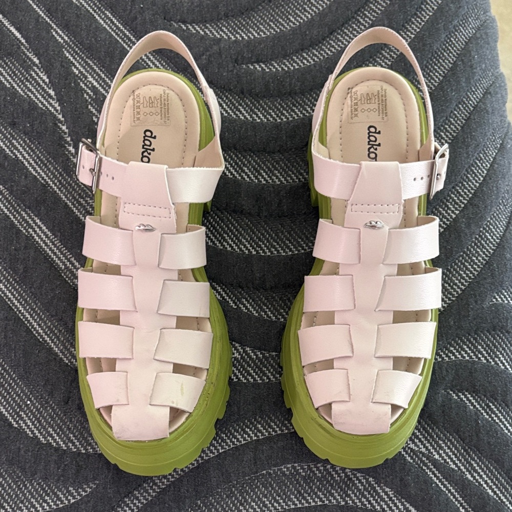 Cream and Green Platform Sandals
